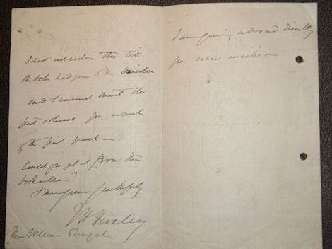 Huxley's letter to Williams & Norgate (photo Tim Jones, Huxley ALS private ownership)