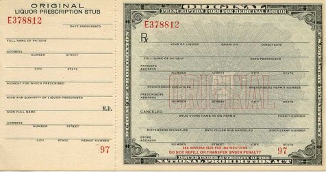 Prescription form for medicinal liquor (Wikicommons)