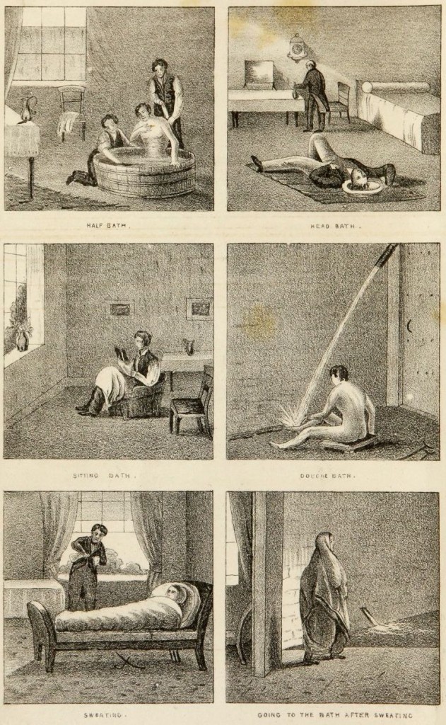 Some of the water treatments Gully and Wilson would have used. From: Hydropathy, or, The water-cure: its principles, modes of treatment. Joel Shew, Wiley & Putnam 1844 (Ref.5)